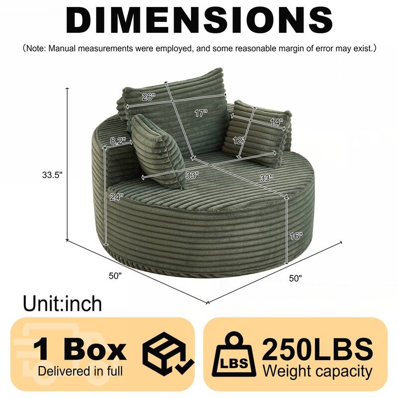 Corduroy Sponge single sofa,No Assembly Required,Fluffy Modern Sleeper Chair for Living room, Bedroom