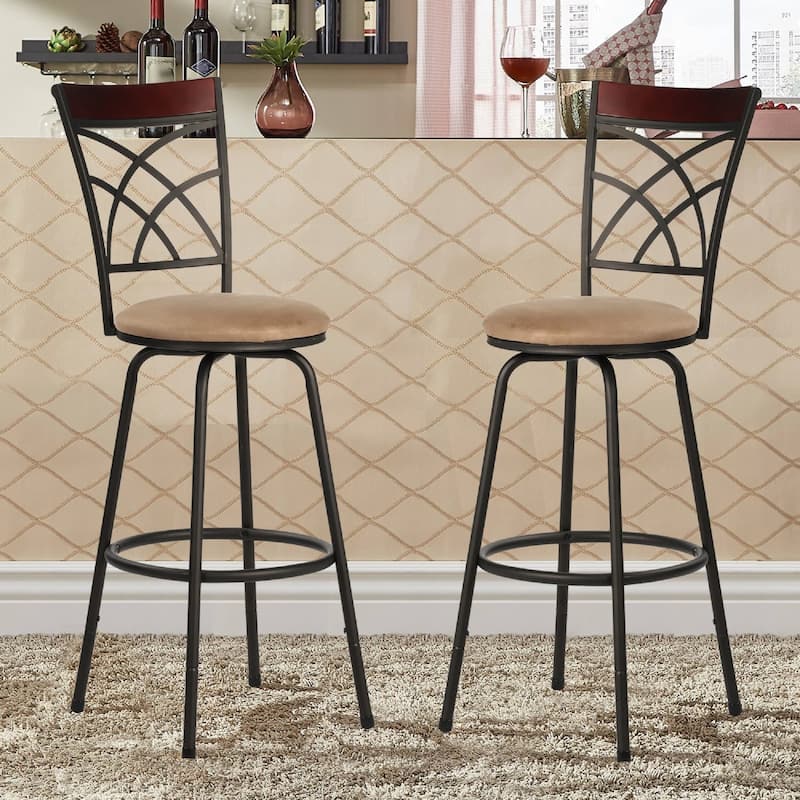 VECELO Round Seat Bar Stools with Adjustable Height(Set of 2) - Brown Finish