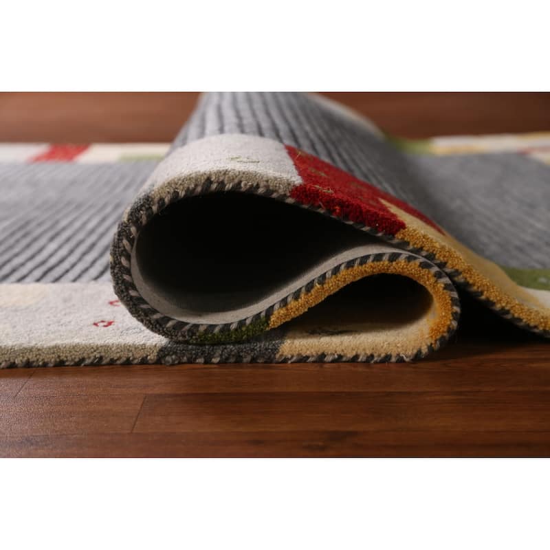 Striped Geometric Gabbeh Indian Area Rug Hand-Tufted Wool Carpet - 5'3" x 7'7"