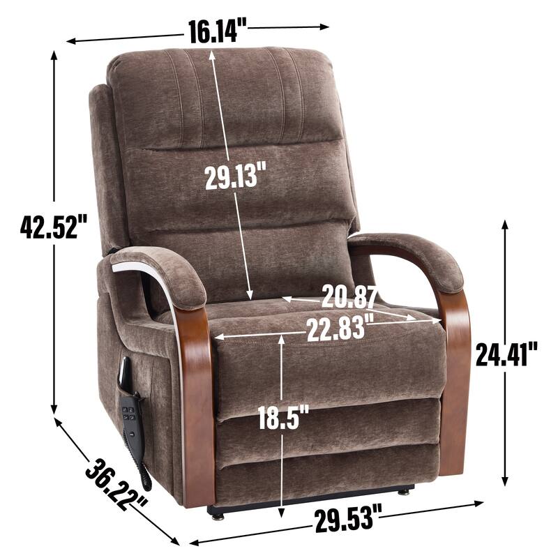 Dual Motor Power Lift Recliner Chair with Massage Heat and Wood Armrests