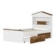 preview thumbnail 23 of 34, Twin Size Wooden House Bed Frame - Headboard Storage Shelf and 2 Built-In Drawers