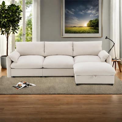 96.5" Chenille L-Shaped Sectional Sofa with Storage Ottoman, Adjustable Phone Holder, USB Charger and Armrest Storage Pockets