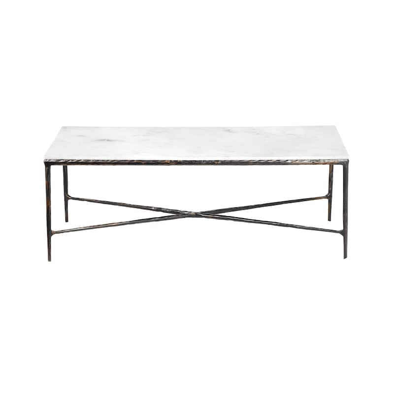 HomeRoots 28" White And Brown Genuine Marble And Aluminum Metal Coffee Table - 28' X '18' X '52