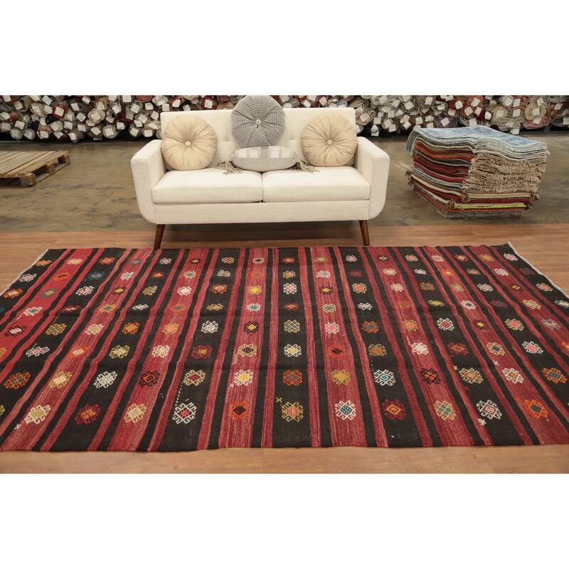 Hand Woven Oriental 100% Wool Carpet Southwestern Tribal Multi-Colored Kilim Area Rug - 10' 3'' X 6' 4''