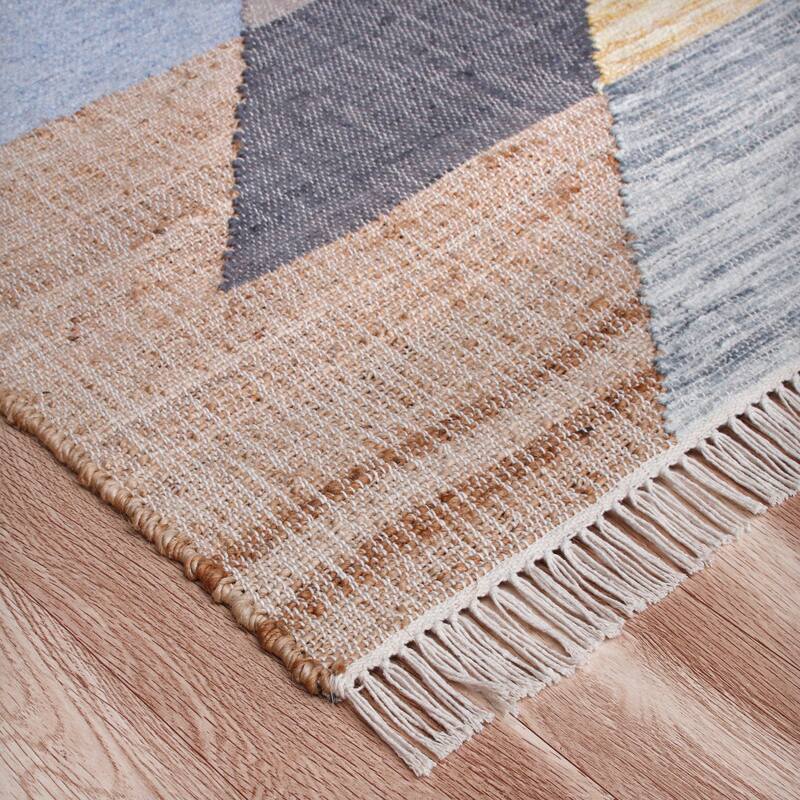 Sevita Hand-Woven Southwestern Jute-Blend Area Rug, Tan and Light Blue