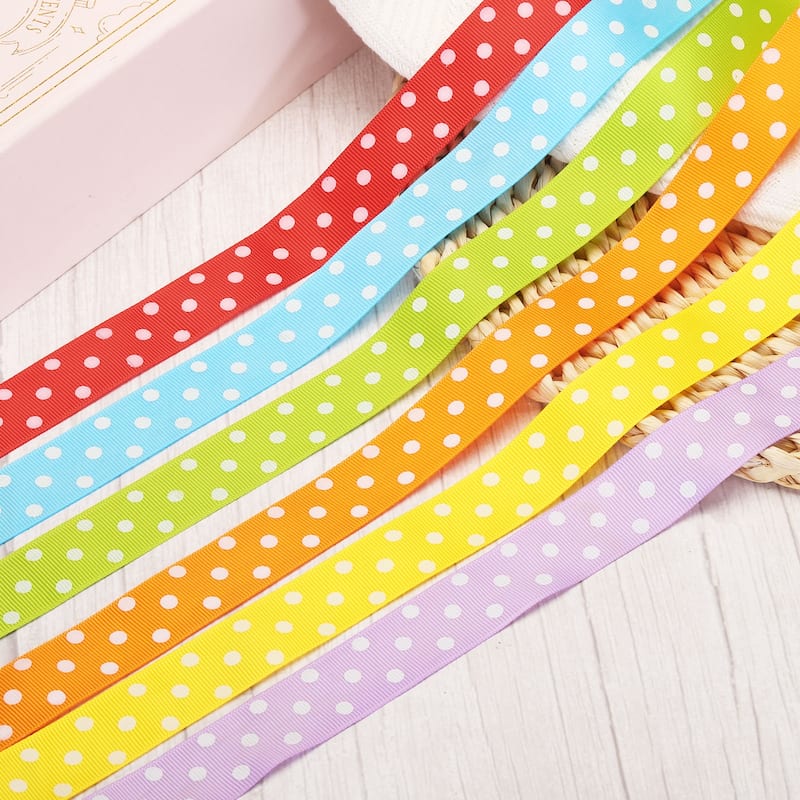 Grosgrain Ribbons White with Black Dots Ribbon Decoration - 25 Yardx1 Inch
