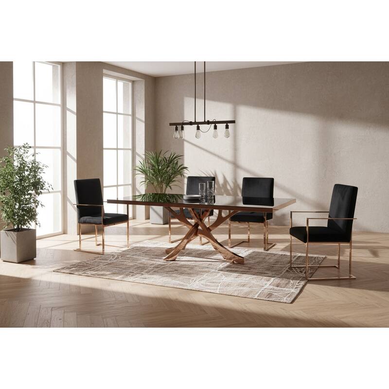 Modrest Trea Modern Black Velvet & Rosegold Dining Chair