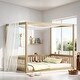 preview thumbnail 1 of 7, Minimalistic Style Full Size Wooden Canopy Frame Floor Bed with Fence and Guardrails, Natural Natural