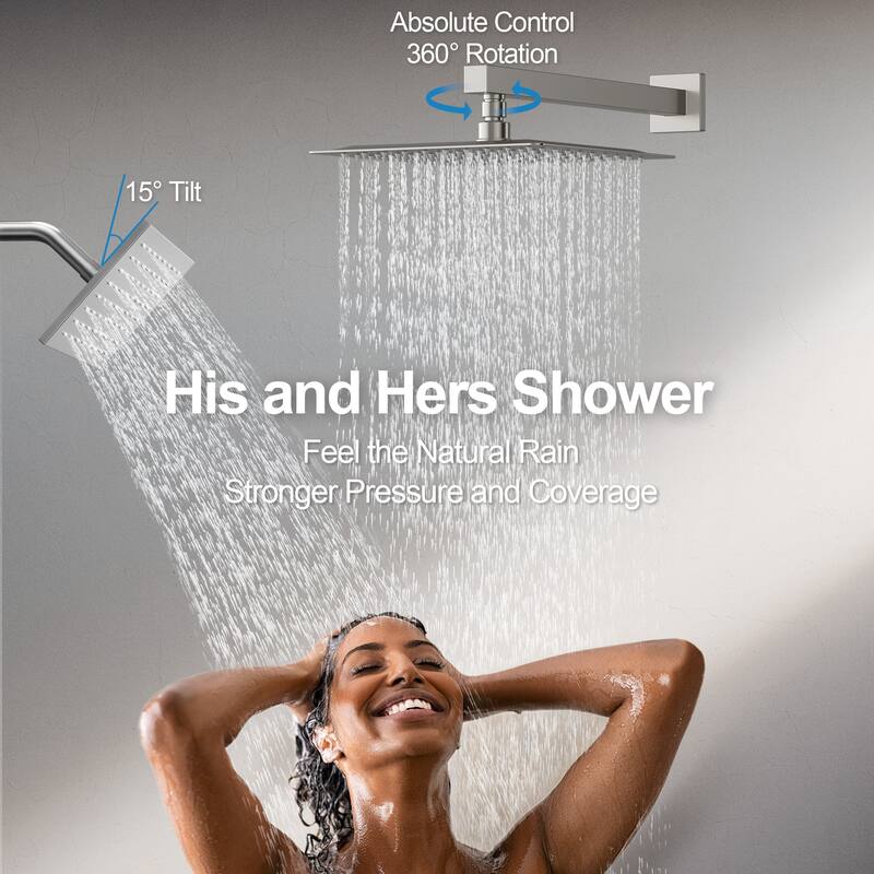 GRANDJOY 3-Function Thermostatic Shower System 12'' Rainfall Shower Head with Anti-Scald Valve