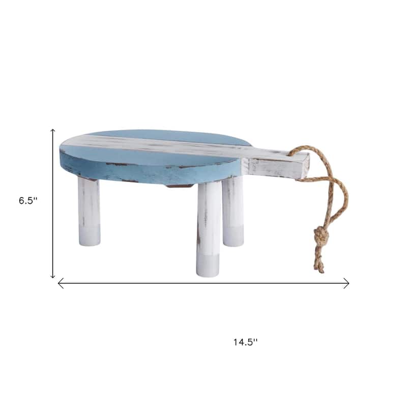HomeRoots 10" Blue And White Solid Wood Handmade Round Riser - 14.50 in. x 6.50 in. x 9.50 in.