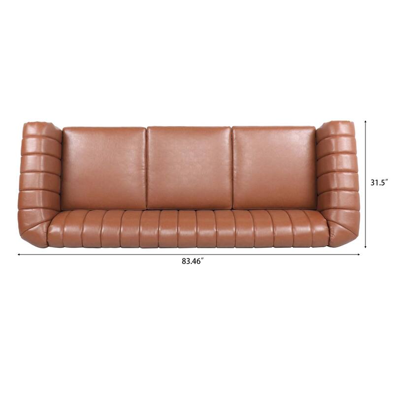 Chesterfield Sofa 83.46" with PU Leather, Quilted Backrest, Birch Legs