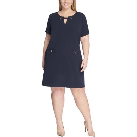 Tommy Hilfiger Womens Plus Shift Dress Grommet Short Sleeve