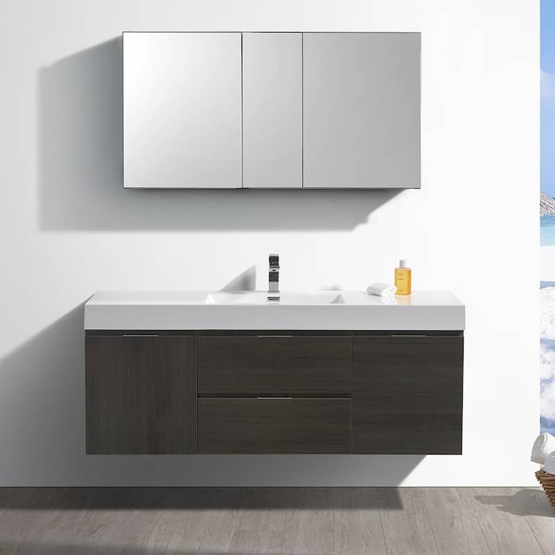 Fresca Senza 60" Wall Mounted / Floating Single Vanity Set with Wood
