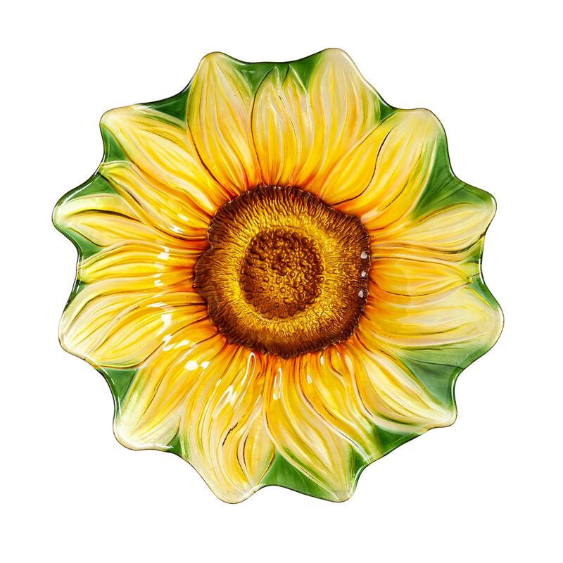 18 in. Sunflower Hand Painted and Embossed Shaped Glass Bird Bath