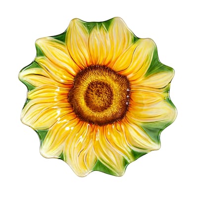18 in. Sunflower Hand Painted and Embossed Shaped Glass Bird Bath