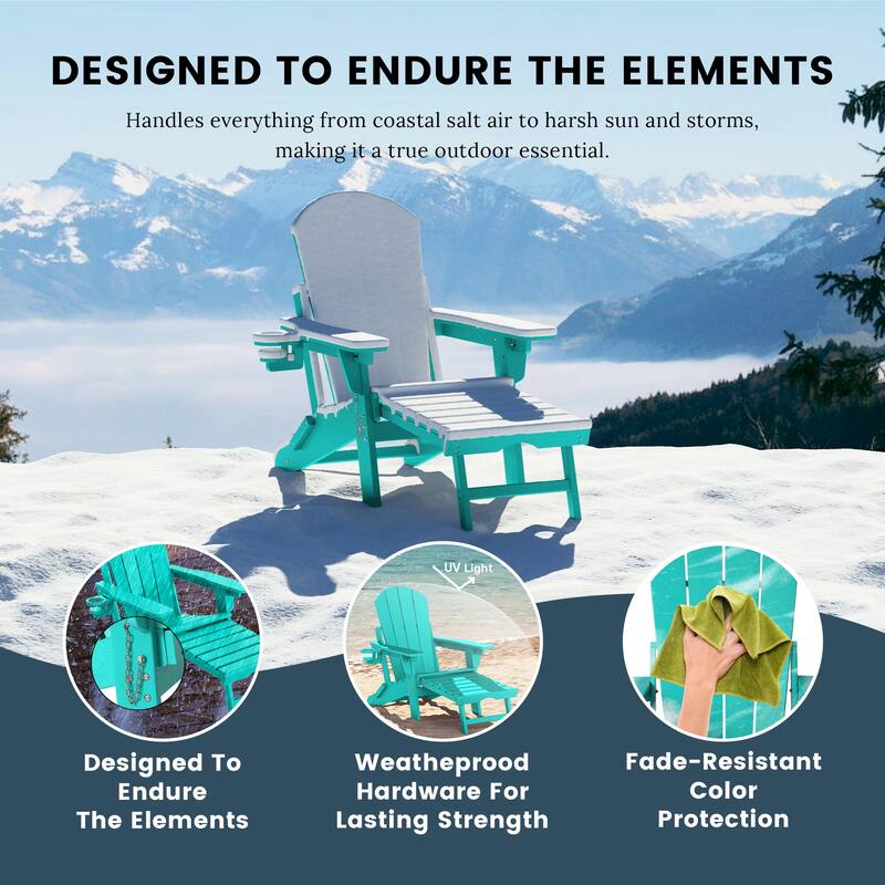 Laguna Outdoor Folding Adjustable Adirondack Chair with Cup Holder & Hideaway Ottoman