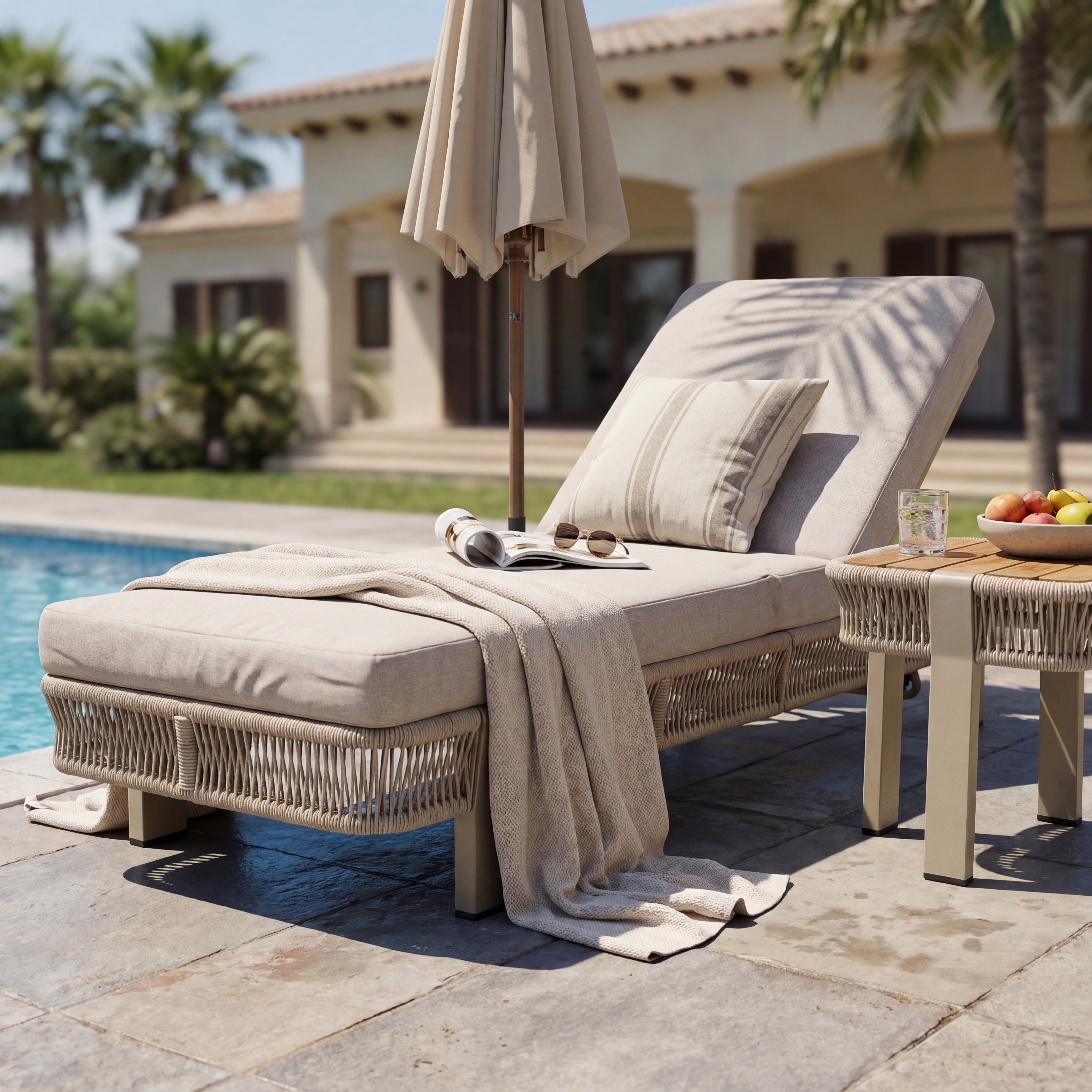 Christopher Knight Home - Riviera Outdoor Chaise Lounge Metal and Rope Weave with Adjustable Backrest Cushion