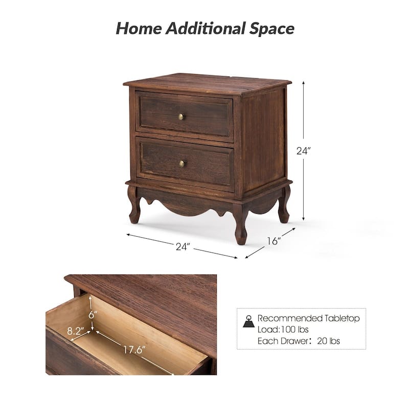 Pallantium 24'' Tall 2 - Drawer Nightstand with Charging Station Space Set of 2 by HULALA HOME