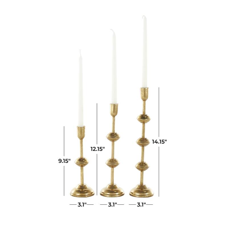 Metal Slim Decorative Candle Holder with Floating Spheres - Set of 3 Gold - Roche River Decor
