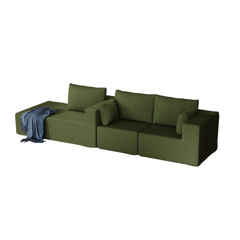 L Shaped Sectional Foam Sofa, Upholstered Corduroy Fabric Sofa, Modular Cloud Couch with Chaise Lounge & Removable Covers