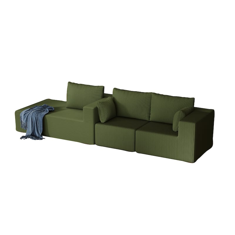 Modern Modular Sectional Sofa with Striped Corduroy and Foam Cushion, for Living Room and Guest Room