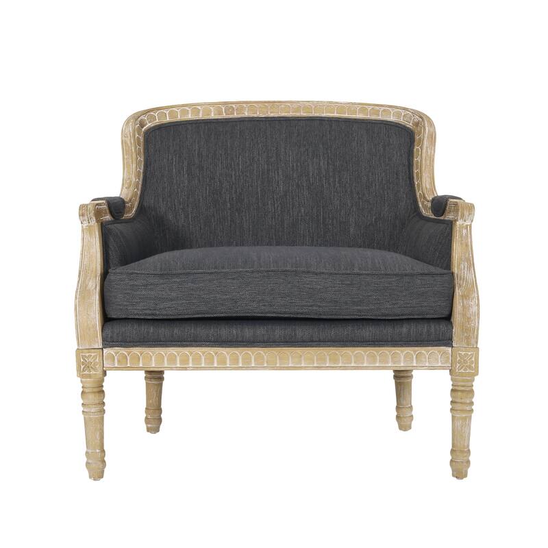 Roomfitters Upholstered Club Chair, Carved Wood Frame with Cushioned Seat, Classic Accent Armchair in Linen