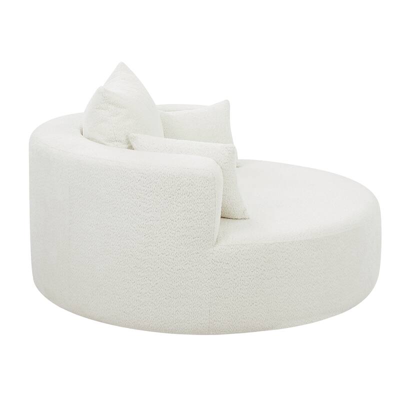 56"W Oversized Swivel Round Lounge Chair, Modern Chenille Accent Chair with 3 Pillow, Upholstered Single Sofa Chair