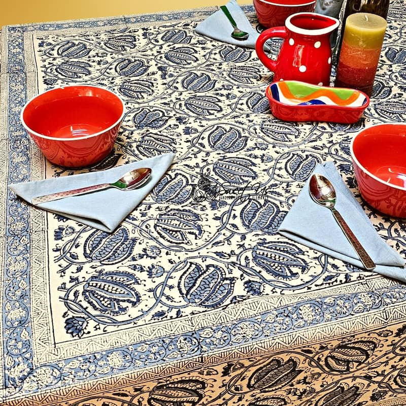 Vegetable Dye Tulip Floral Block Print Tablecloth Collection
