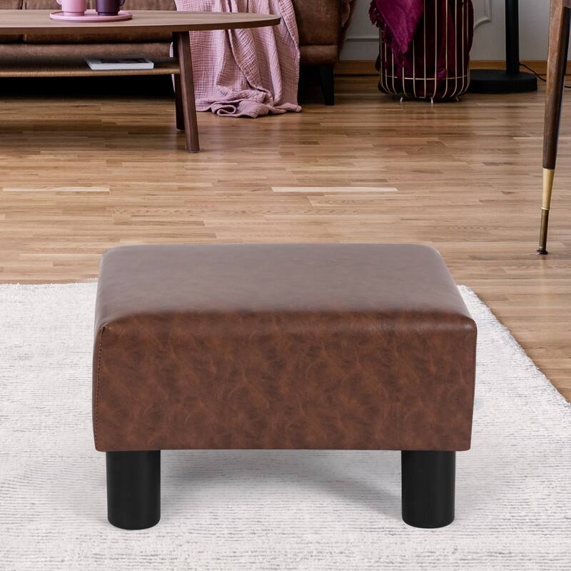 Adeco Footstool Ottoman PU Leather Footrest Modern Square Stool