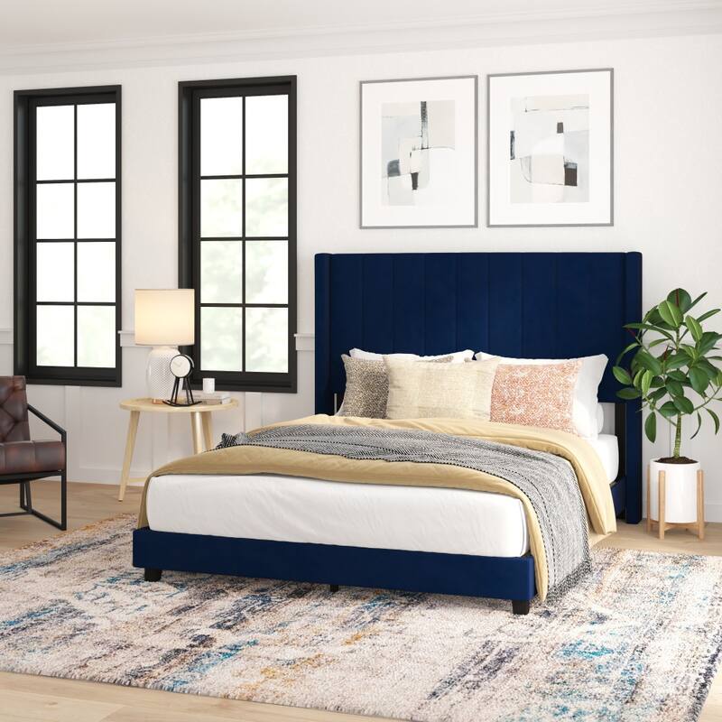 Upholstered Platform Bed with Wingback Headboard