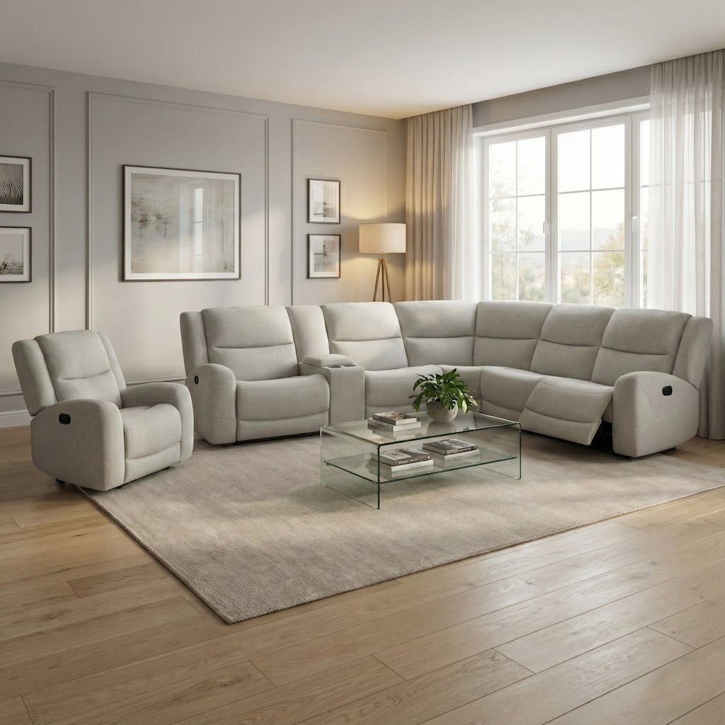 Furniture of America Jorwyn Modern 2-Piece Beige Fabric Sectional Sofa and Recliner Set