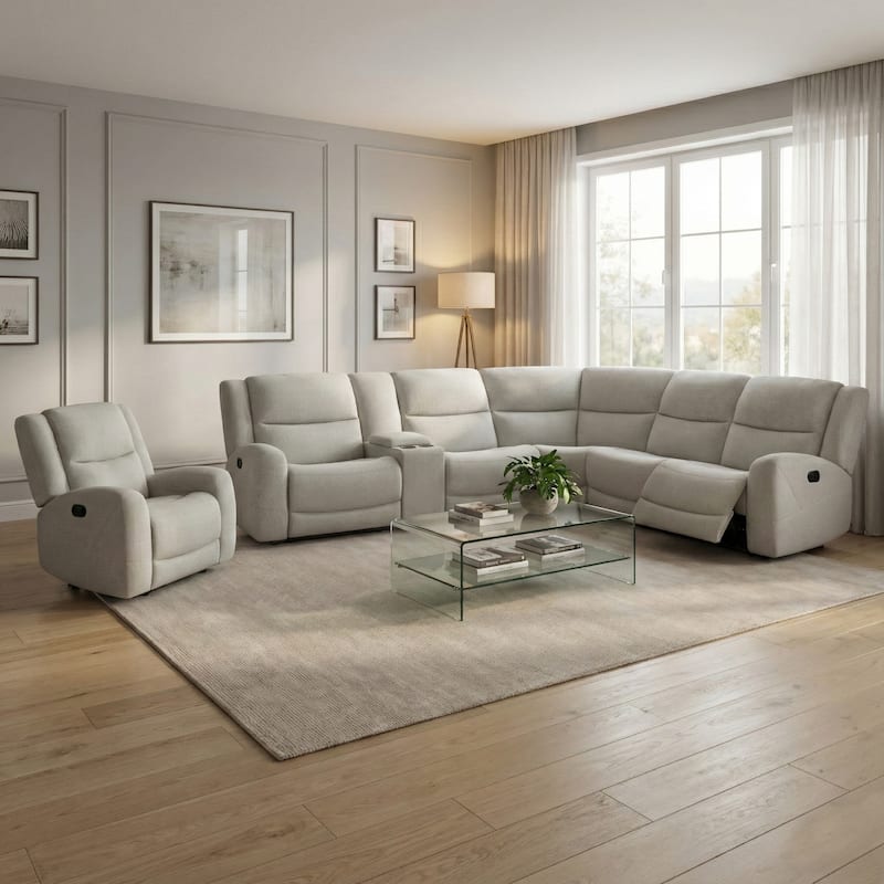 Furniture of America Jorwyn Modern 2-Piece Beige Fabric Sectional Sofa and Recliner Set - Beige