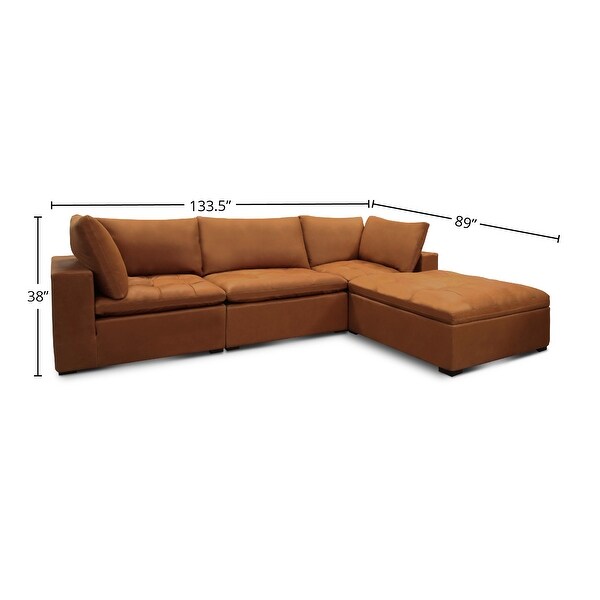 Nirvana Top Grain Leather Modular Sectional, 4 Piece, Napa Maple