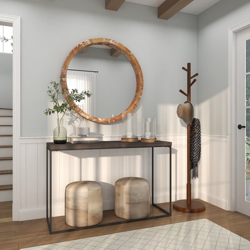 Wood Room Wall Mirror with Cream Distressing - Brown - Roche River Decor