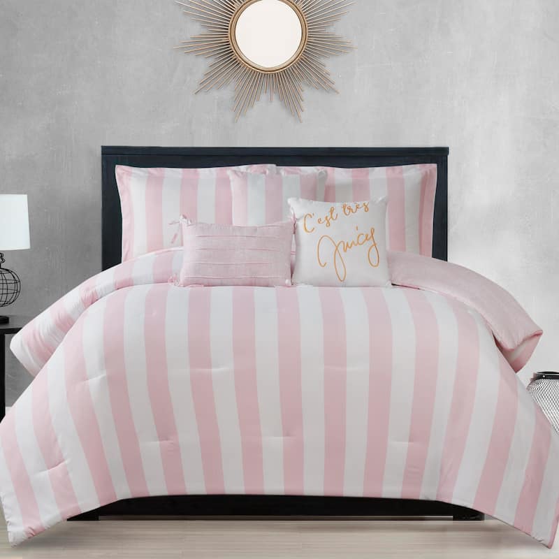 Juicy Reversible Cabana Stripe Bedding Set - White/Dogwood Pink - King