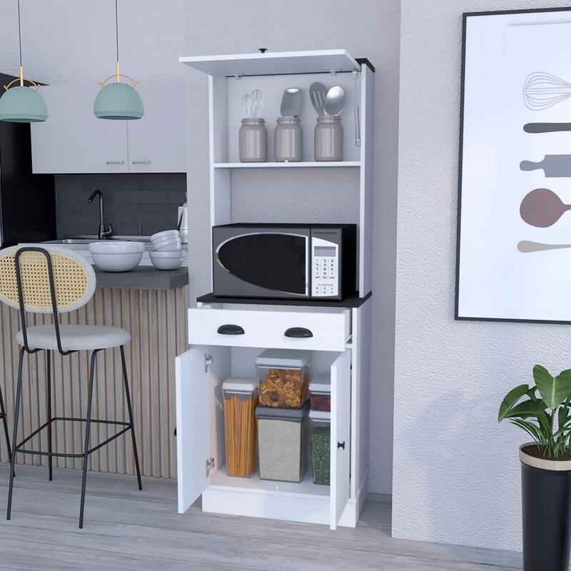 Compact Kitchen Pantry Cabinet Microwave Stand, Engineered Wood and Particle Board