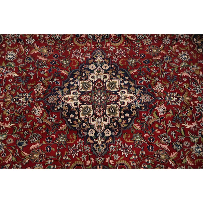 Hand Knotted Oriental 100% Wool Carpet Traditional Traditional Red Kashan Area Rug - 9' 11'' X 7' 11''