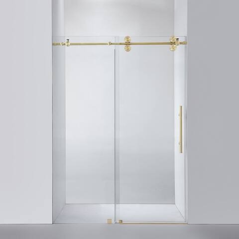 Villena 52" W x 78" H Single Sliding Shower Door,Brushed Gold - 52 inches