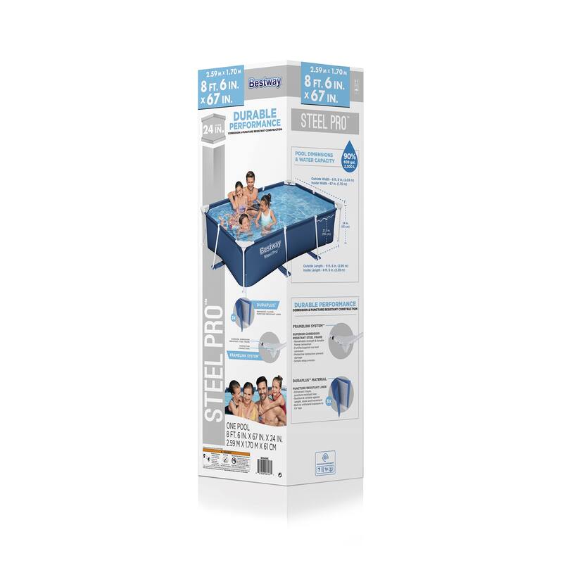Bestway Steel Pro 8.5'x67"x24" Rectangular Above Ground Outdoor Swimming Pool