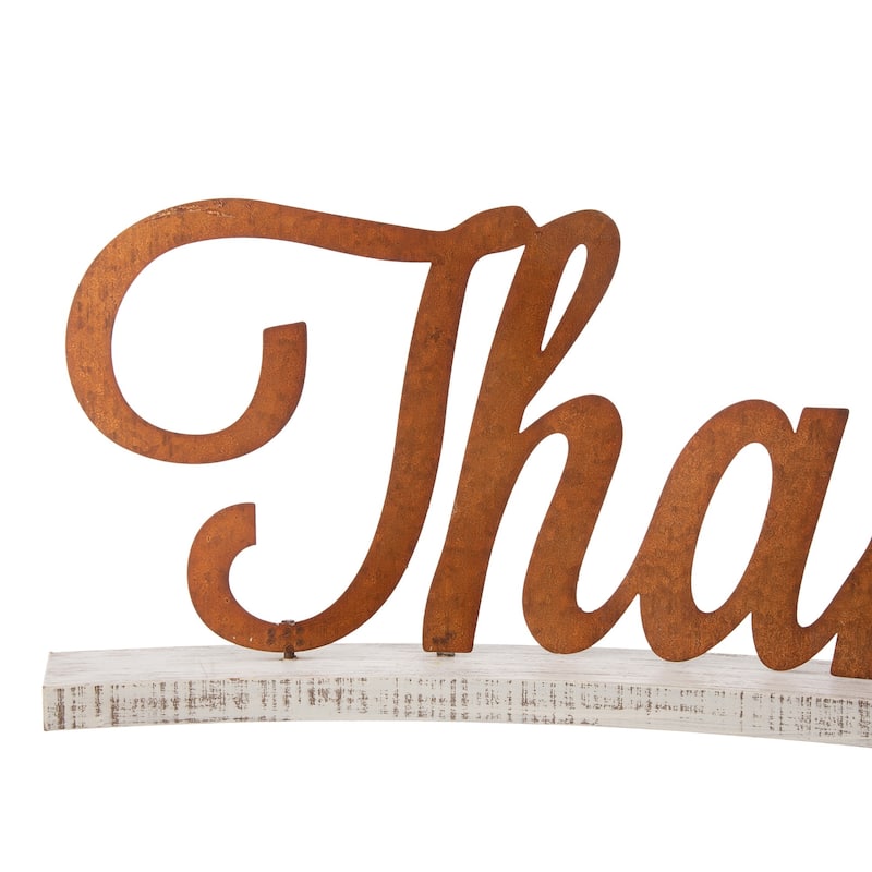 Glitzhome 20"L THANKFUL Word Sign Wooden Table Decor for Fall Thanksgiving