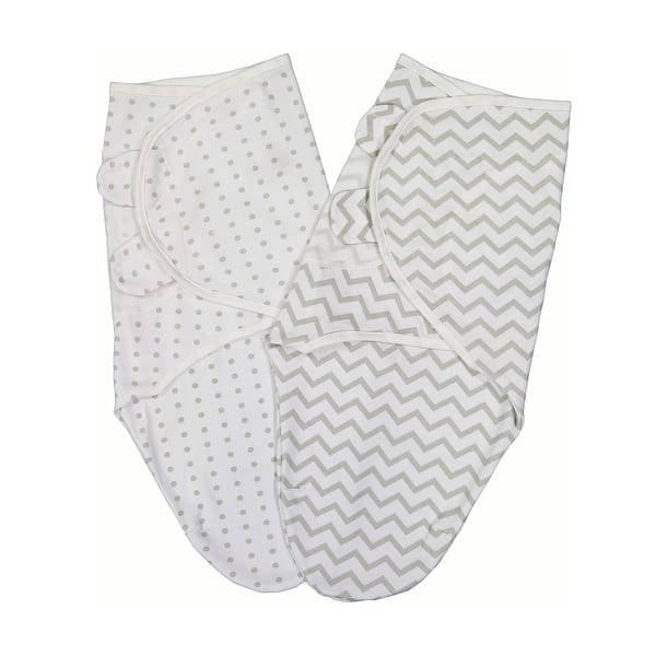 slide 2 of 7, Ely's & Co. Baby Adjustable Swaddle Blanket - 2 Pack infants from 0 - 3 Months (7 - 14 lbs.) - Grey Chevron/Polka Dot