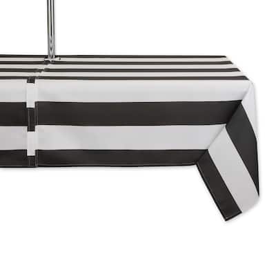 Black Cabana Stripe Print Outdoor Tablecloth