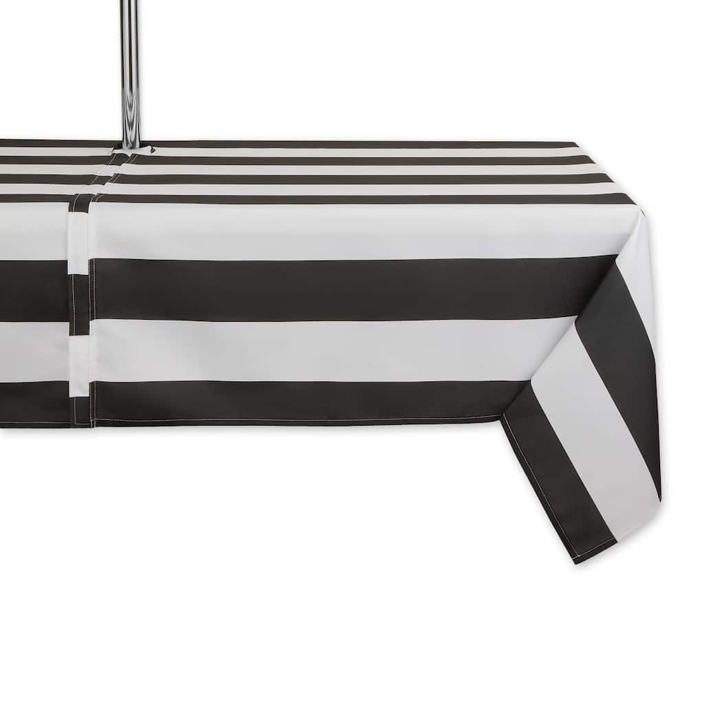 Black Cabana Stripe Print Outdoor Tablecloth