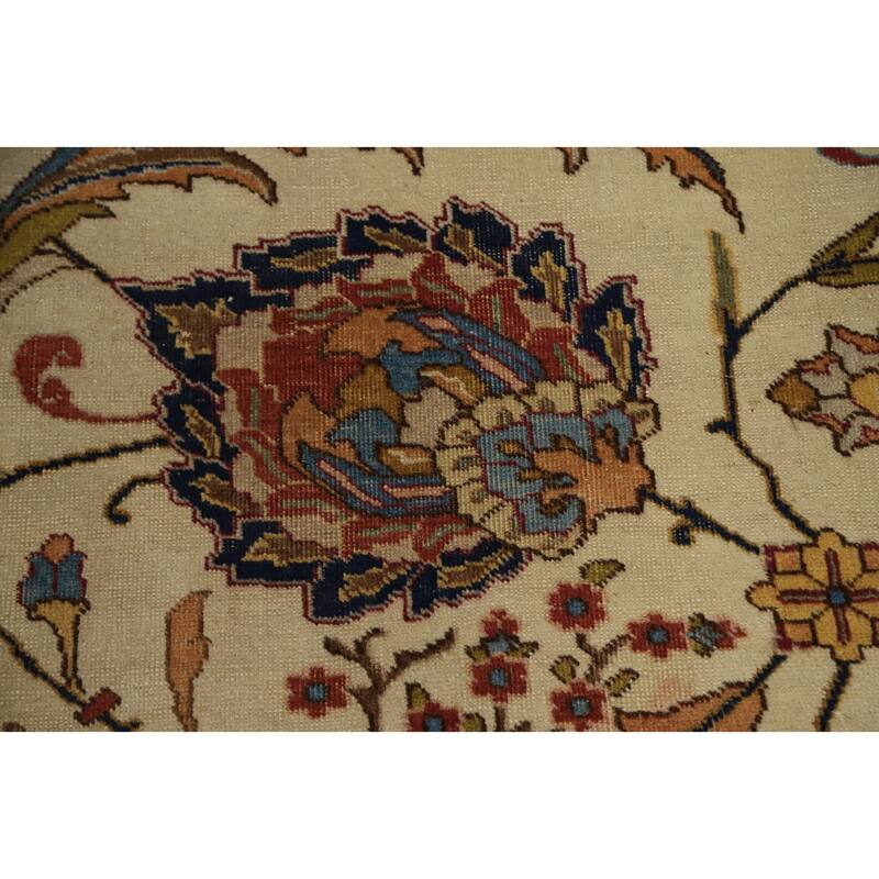 Hand Knotted Oriental 100% Wool Carpet Traditional Floral Beige & Ivories Tabriz Area Rug - 13' 7'' X 10' 4''