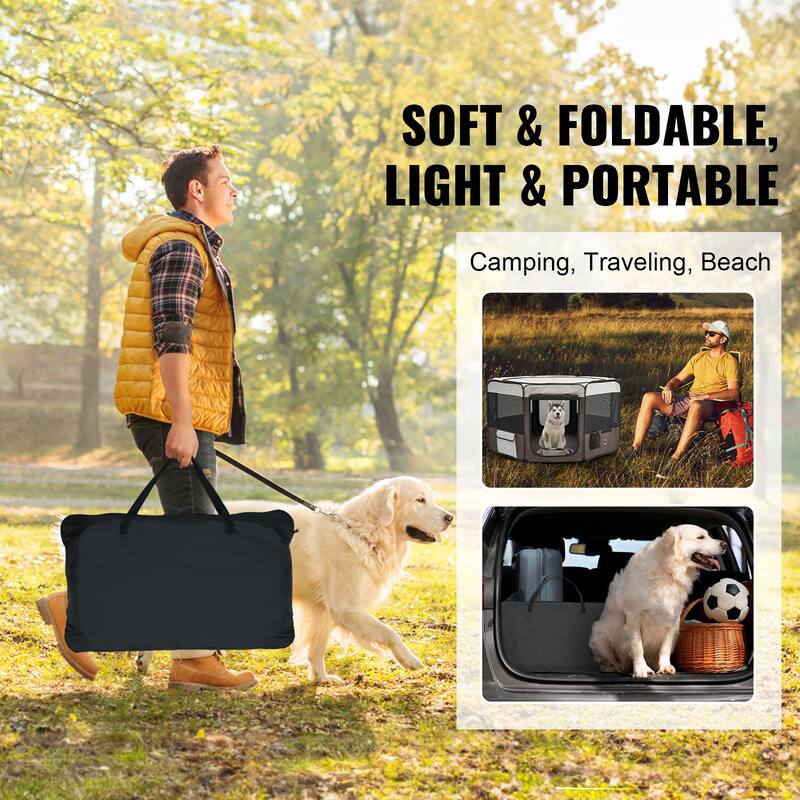 Foldable Pet Playpen, Portable Dog Playpen, Crate Kennel for Puppy, Dog, Cat, Premium Waterproof 600D Oxford Cloth