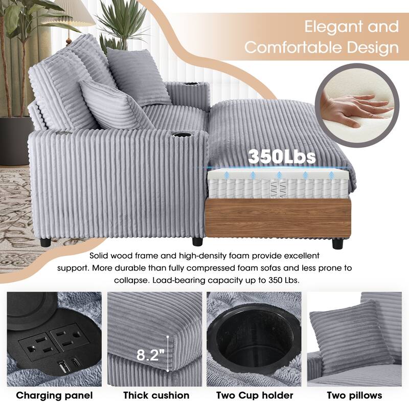 GDFStudio - Polyester 50.9" Loveseat Chaise with Cup Holders