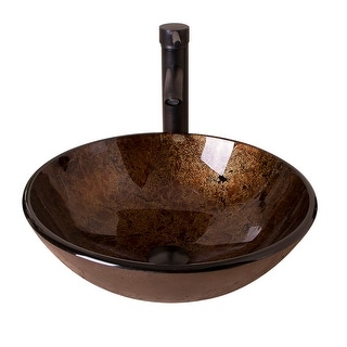 Bathroom glass sink bronze faucet and pop-up drain pipe combination