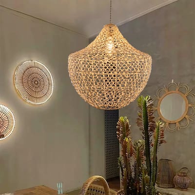 Woven Basket Pendant Light Natural Rattan Hanging Bamboo Light - 16" Wide