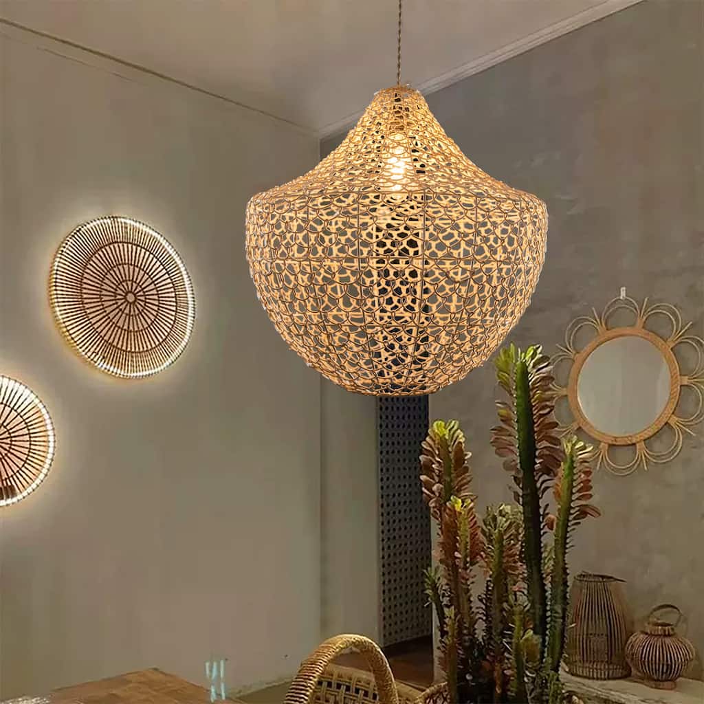 Woven Basket Pendant Light Natural Rattan Hanging Bamboo Light - 16" Wide
