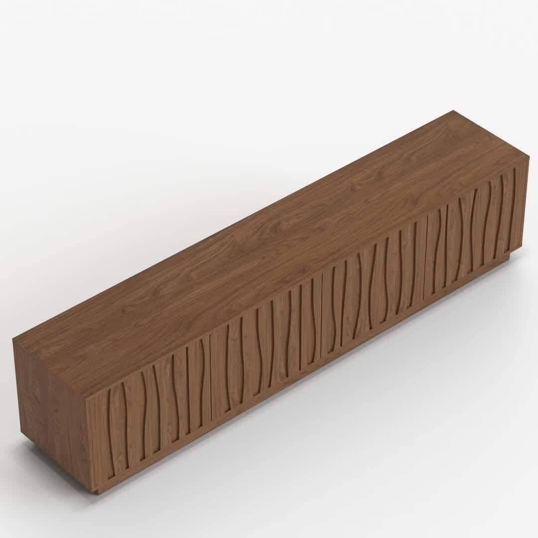 78.7 Inch Modern Walnut Fluted 4 Door TV Stand With Storage - 78.74" W x 15.75" D x 19.49" H